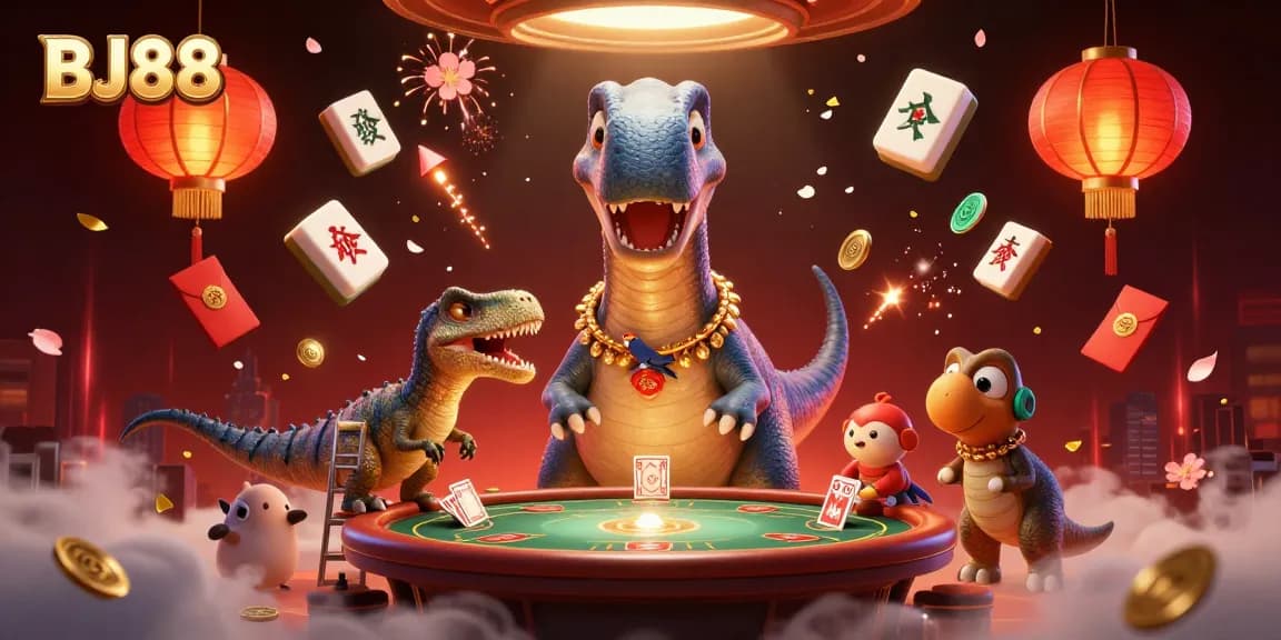 BJ88 brings vibrant casino action to life with dynamic card dealing and festive decorations.