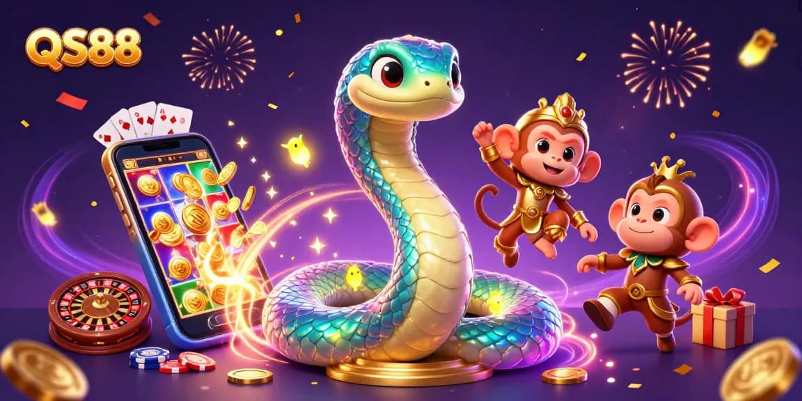 Experience the thrill with QS88 in this vibrant 3D casino illustration featuring dynamic game elements.