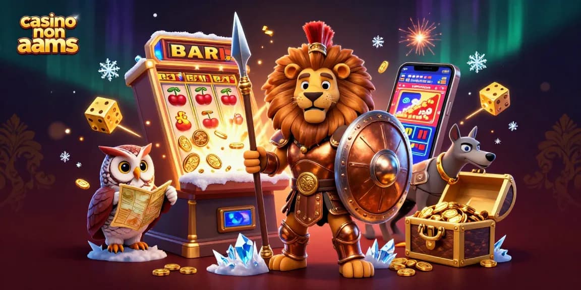 Experience thrilling gaming moments with casino non aams, featuring a lion, owl, and greyhound amidst vibrant gaming elements.