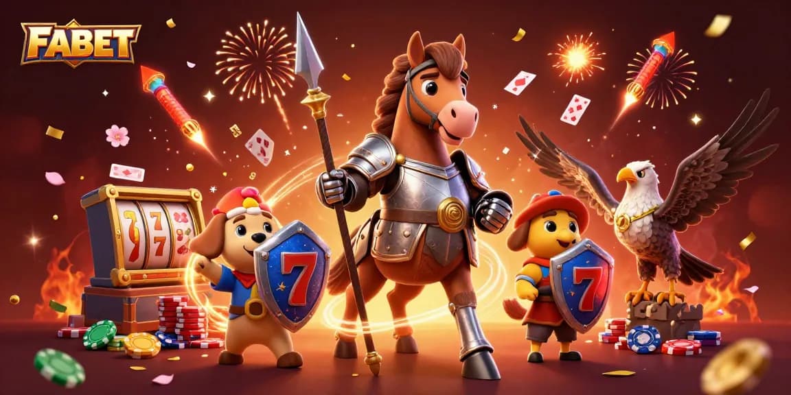Join FABET's thrilling adventure with a knight, squire, and falcon in an enchanting casino scene.