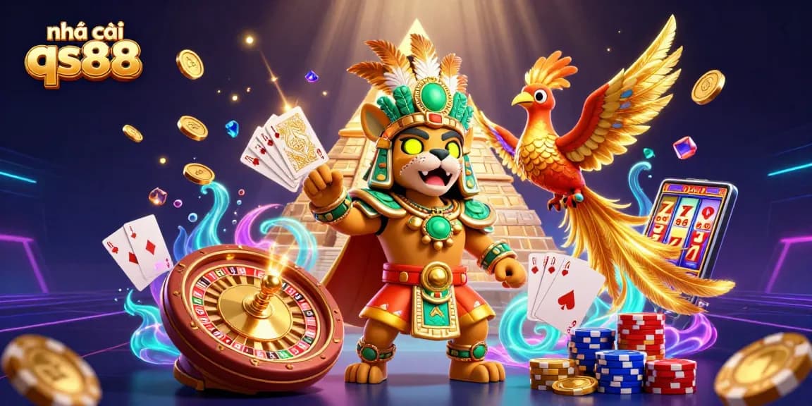 Win big at nhà cái qs88 with vibrant 3D cartoon illustration showcasing epic gaming scenes.