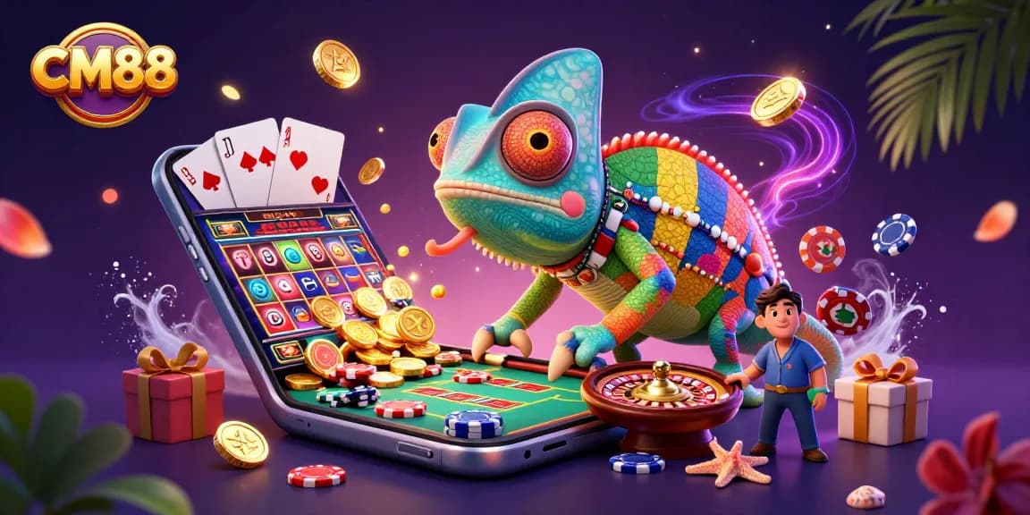 Experience thrilling wins with CM88's vibrant casino atmosphere featuring dynamic games and colorful elements.