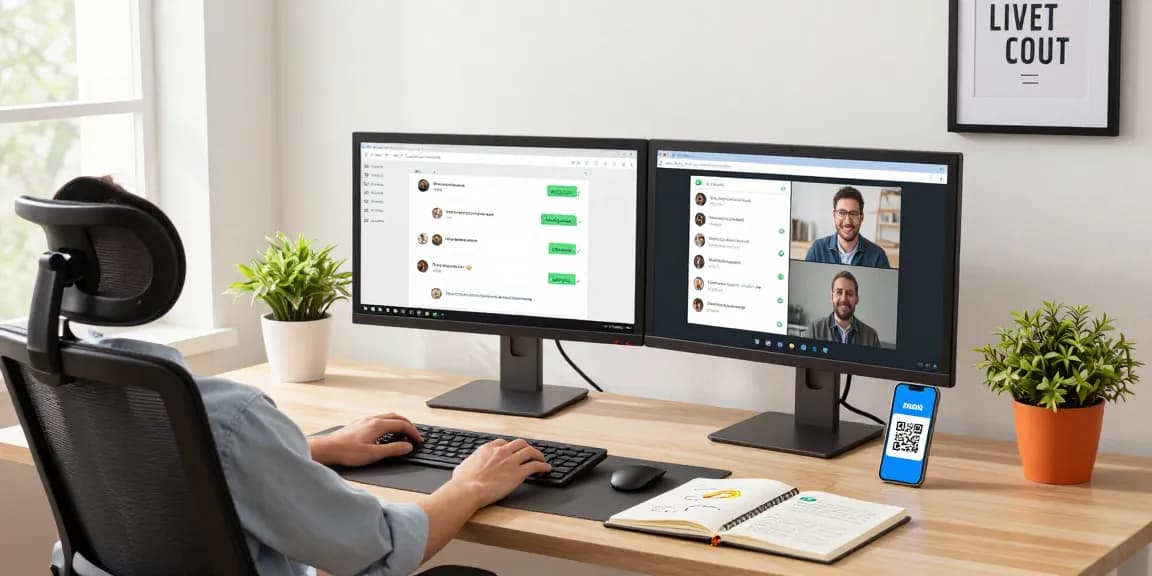 Engaging with WhatsApp電腦版 on a stylish desktop in a modern office.