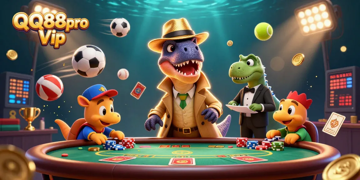 Engage in thrilling casino action with QQ88pro Vip and its cartoon velociraptor at the blackjack table.