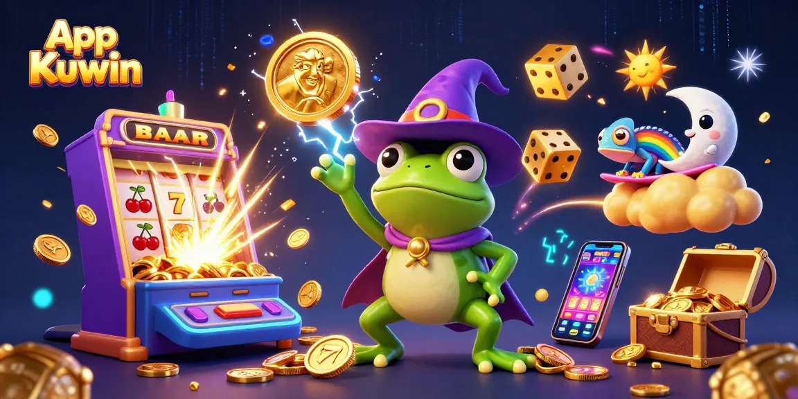 Win big with App Kuwin in a vibrant, magical casino scene rich with golden coins and thrilling symbols.