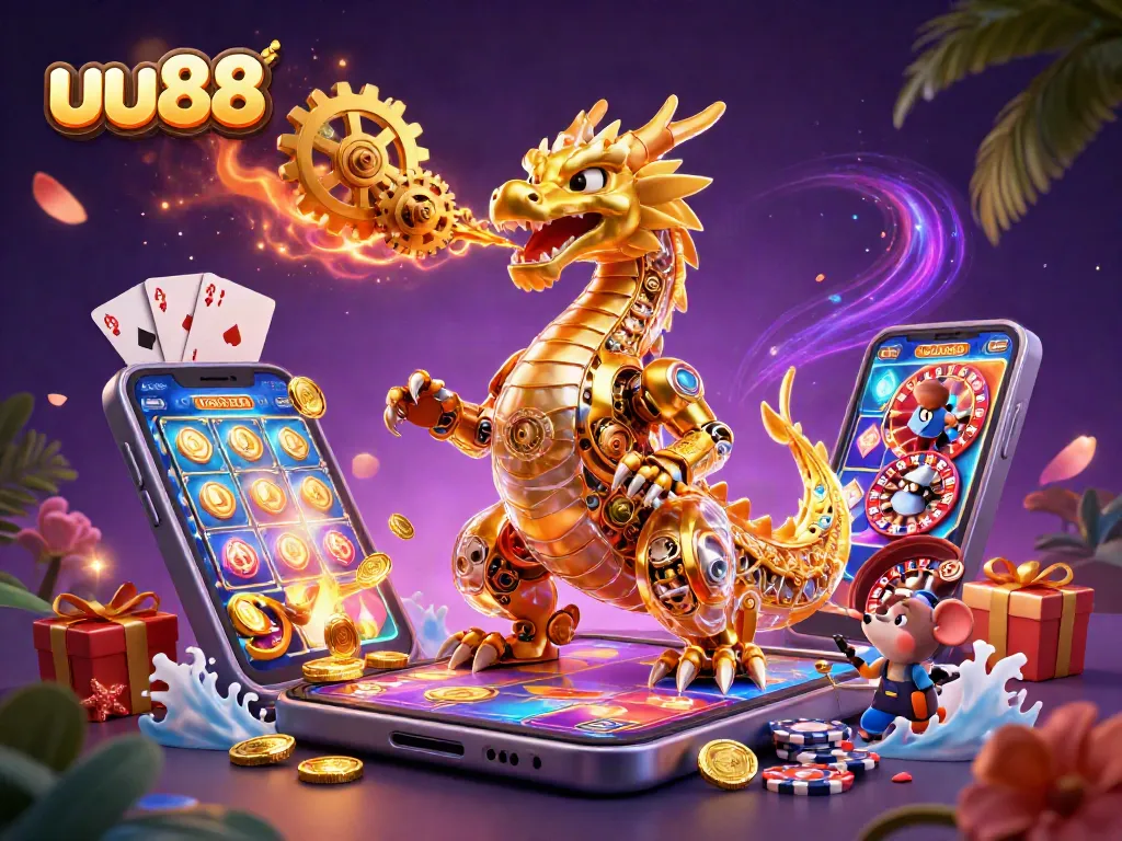Experience thrilling gameplay with uu88's vibrant casino-themed 3D illustration showcasing dynamic slots.