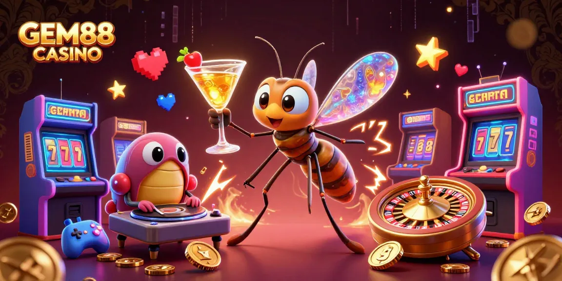 Experience GEM88 CASINO excitement with a vibrant 3D illustration depicting thrilling gaming action.