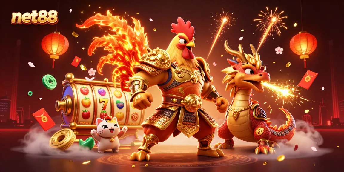Engage in thrilling slot gaming adventures with net88's vibrant graphic showcasing unique characters.