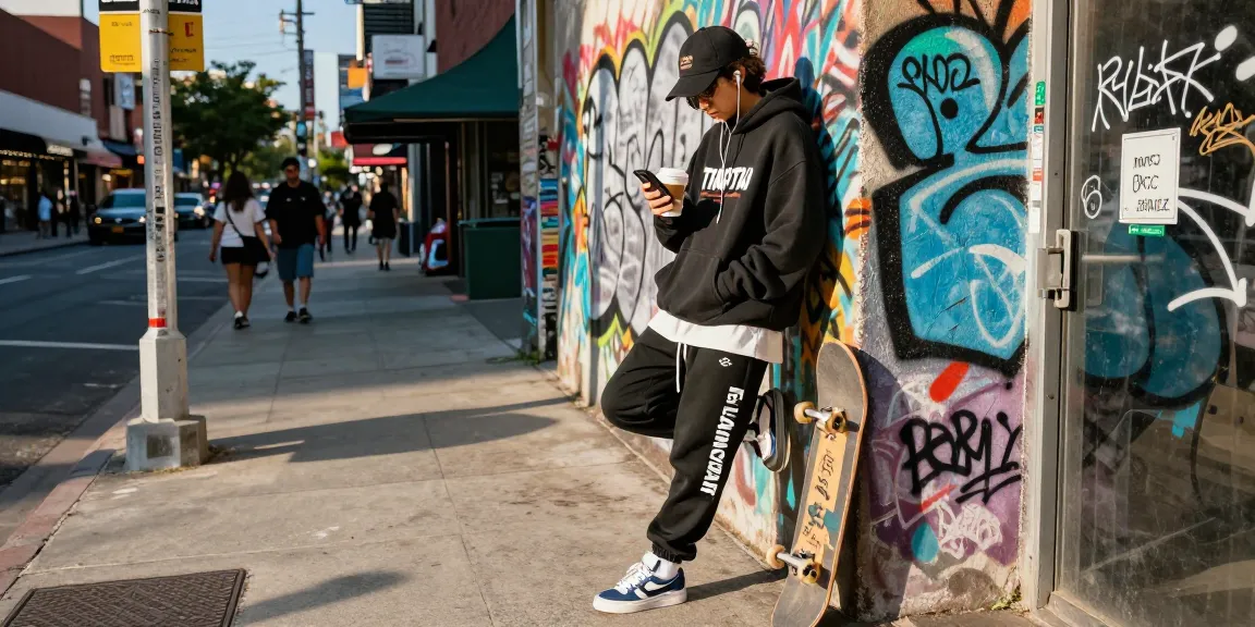 Look di Tuta Trapstar in un'atmosfera urbana alla moda, evidenziando lo stile streetwear.
