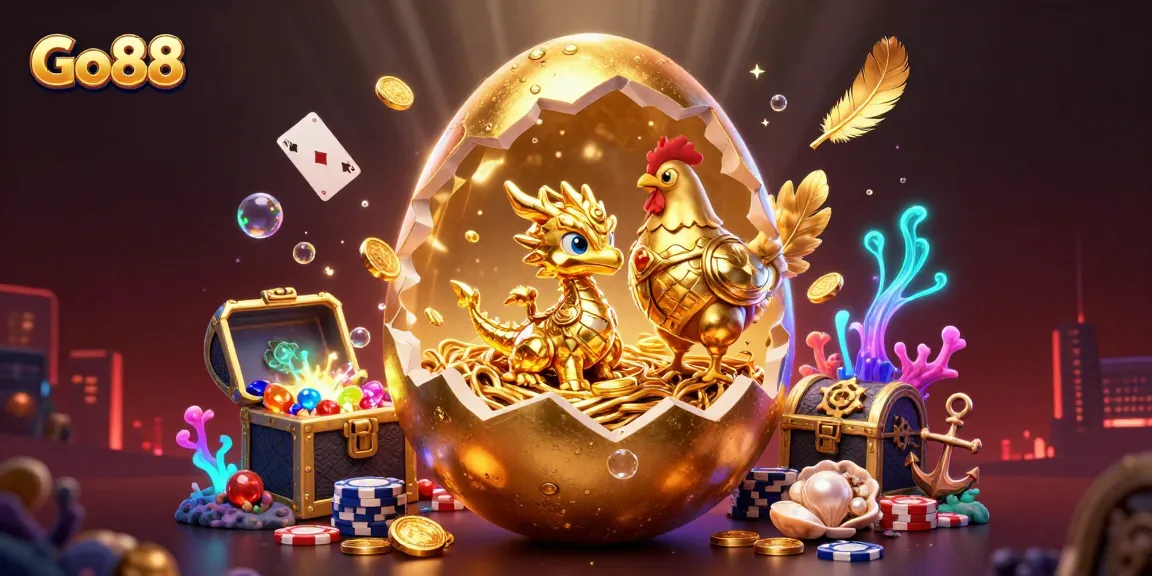 Experience the thrilling world of Go88, where a golden dragon emerges from a nest of poker chips in a vibrant casino setting.