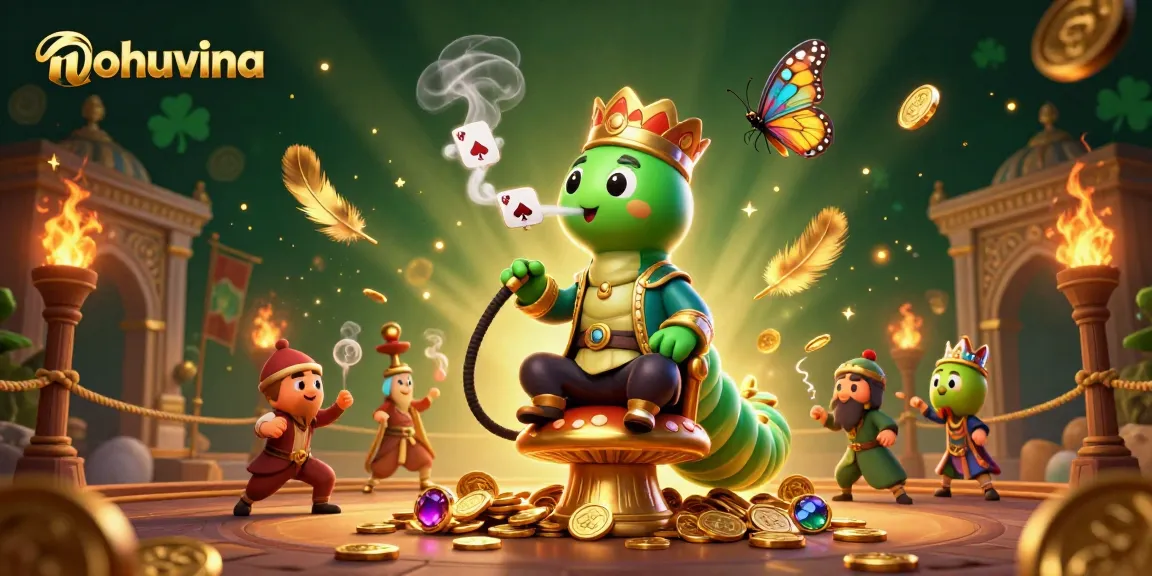 Engage in thrilling gameplay at nohuvina, featuring a whimsical 3D caterpillar poker scene.