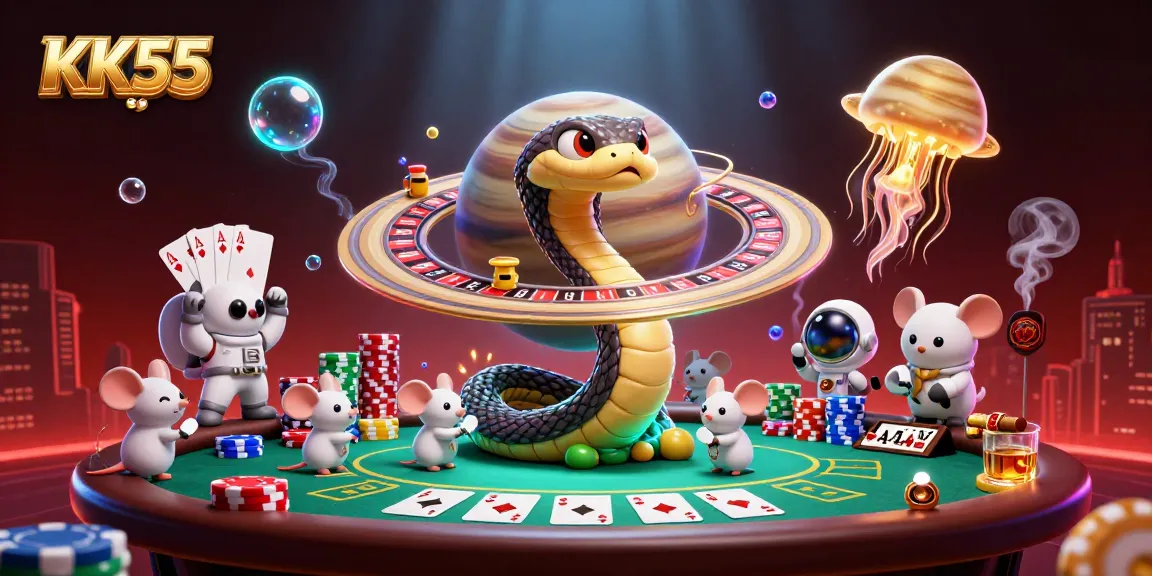 Engage with KK55 as astronaut mice place bets on the cosmic roulette wheel scene