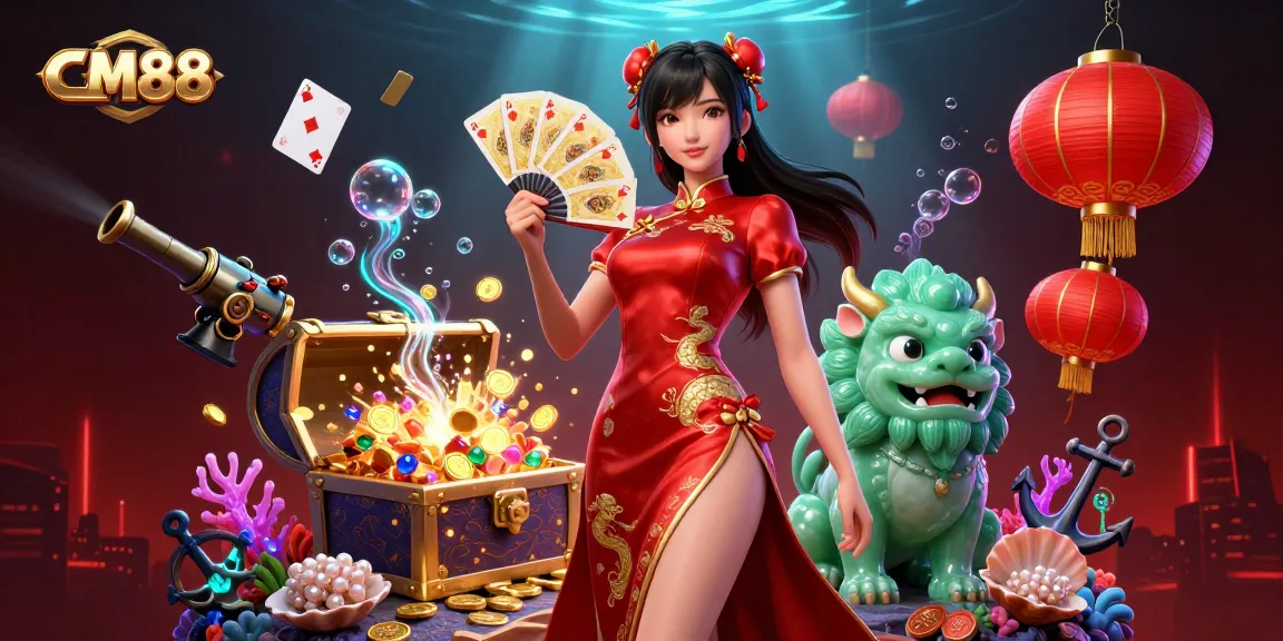 Experience CM88 with vibrant elements of gambling, including a lively atmosphere in this 3D casino scene.