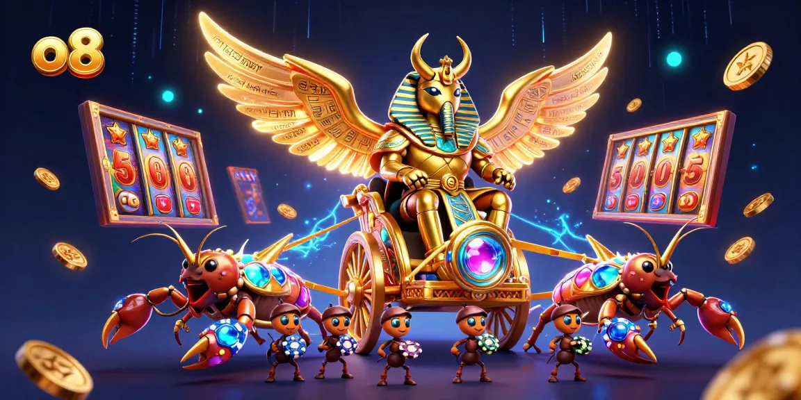 Experience thrilling wins at o 8 with the vibrant casino scene filled with slot reels and golden treasures.