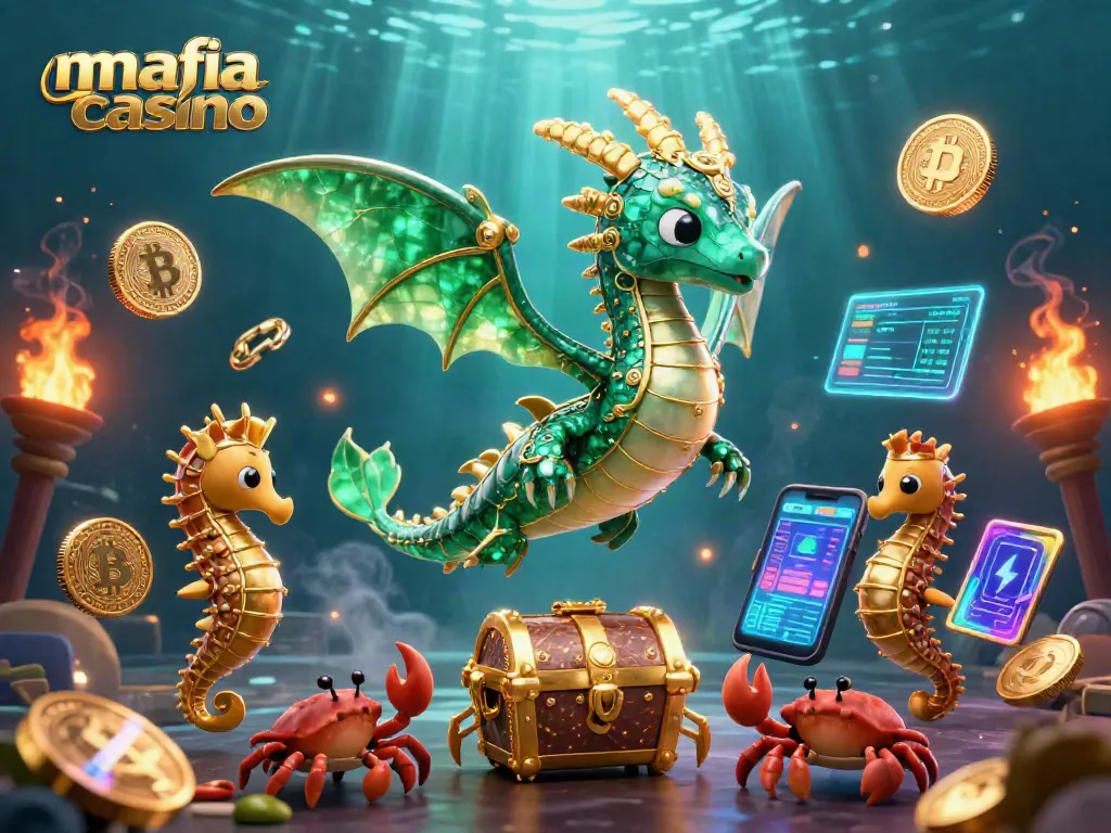 Engage with mafia casino thrills in a vibrant underwater scene with crypto elements.