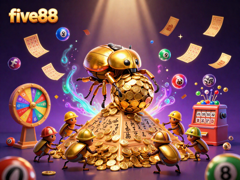 Experience the thrill at five88 with engaging games and dynamic elements in this vibrant illustration.