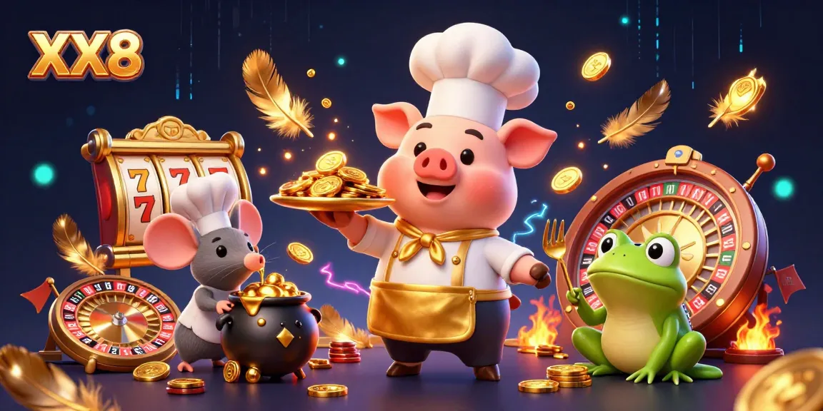 Experience winning fun at XX8 with a lively casino scene featuring cute characters and exciting game elements.