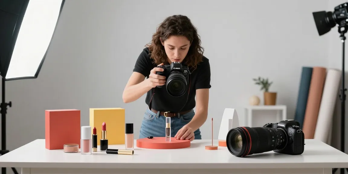 Fotografo e-commerce professionale che sistema i prodotti nello studio di Milano per vendite online, mostrando l'esperienza del Fotografo ecommerce Milano.