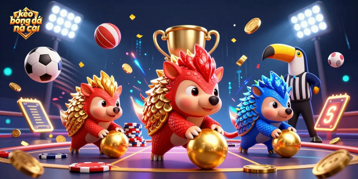 Engage in thrilling action with kèo bóng đá nhà cái featuring dynamic pangolins rolling through golden balls and sports elements.