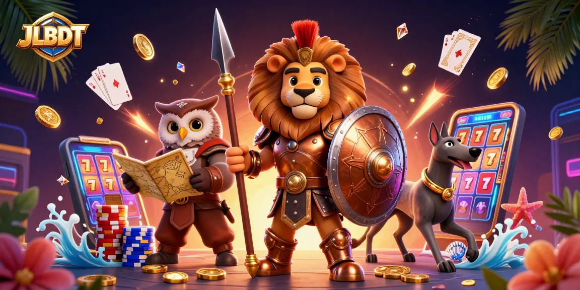 Experience thrilling gameplay with JLBDT as the Spartan lion leads a casino adventure in a vibrant scene.