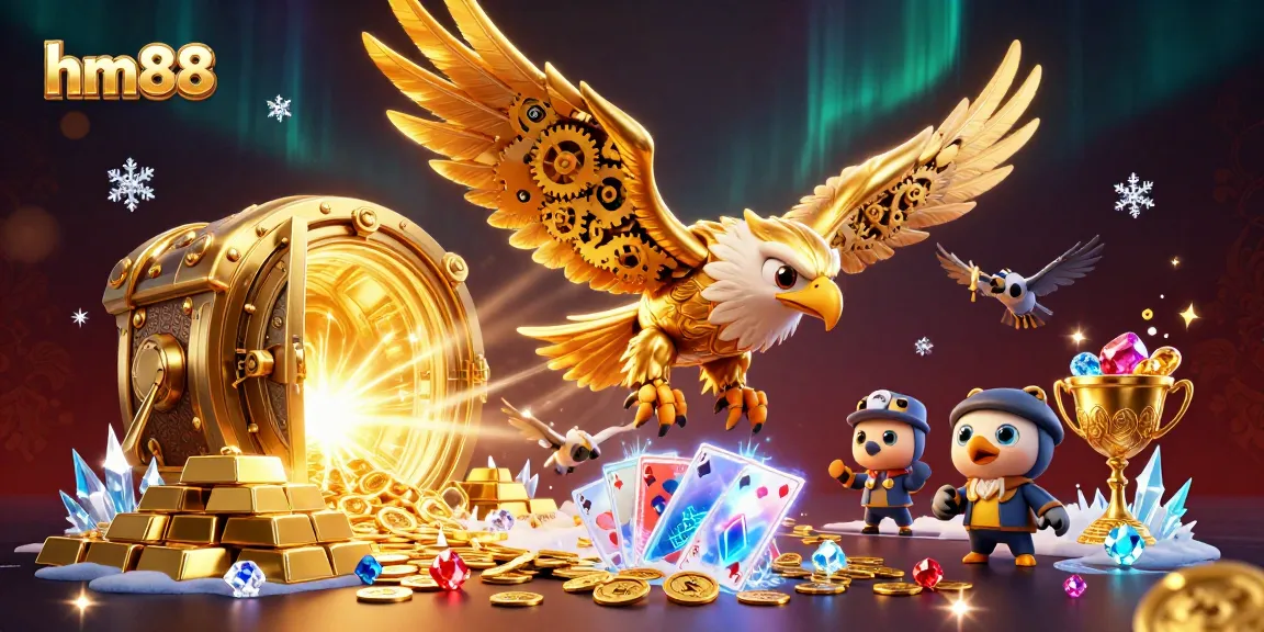 Experience thrilling gameplay with hm88 as the golden eagle dives through holographic cards.