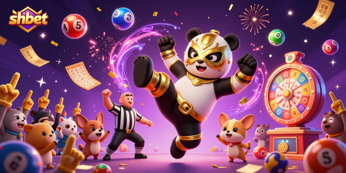 Experience shbet's vibrant energy with a panda wrestler flying in a dynamic casino scene.