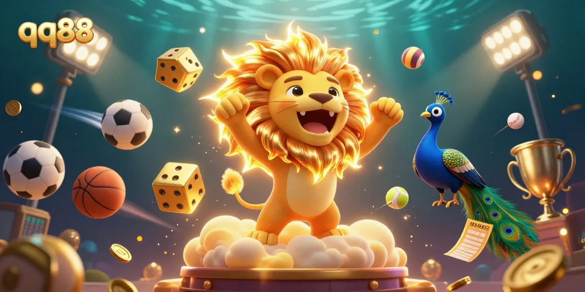 Experience thrilling gameplay with qq88 as a sun lion triumphs in a vivid casino scene.