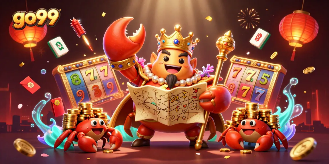 Experience the excitement of go99 casino with a golden crab emperor and vibrant slot elements!