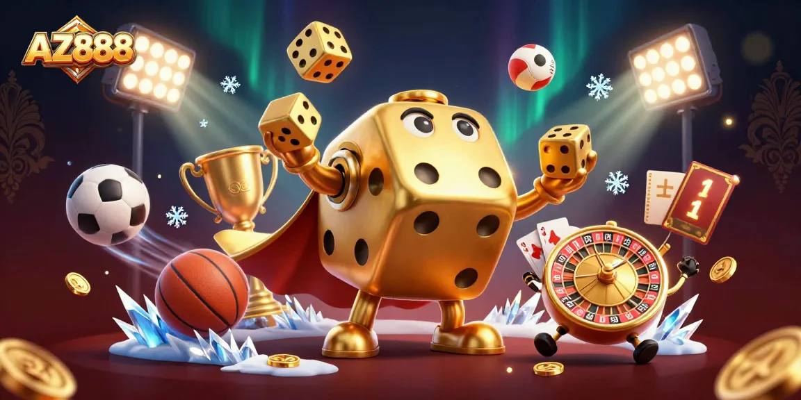 Experience the excitement of AZ888 with vibrant sports-themed gambling action featuring golden dice and dynamic elements.
