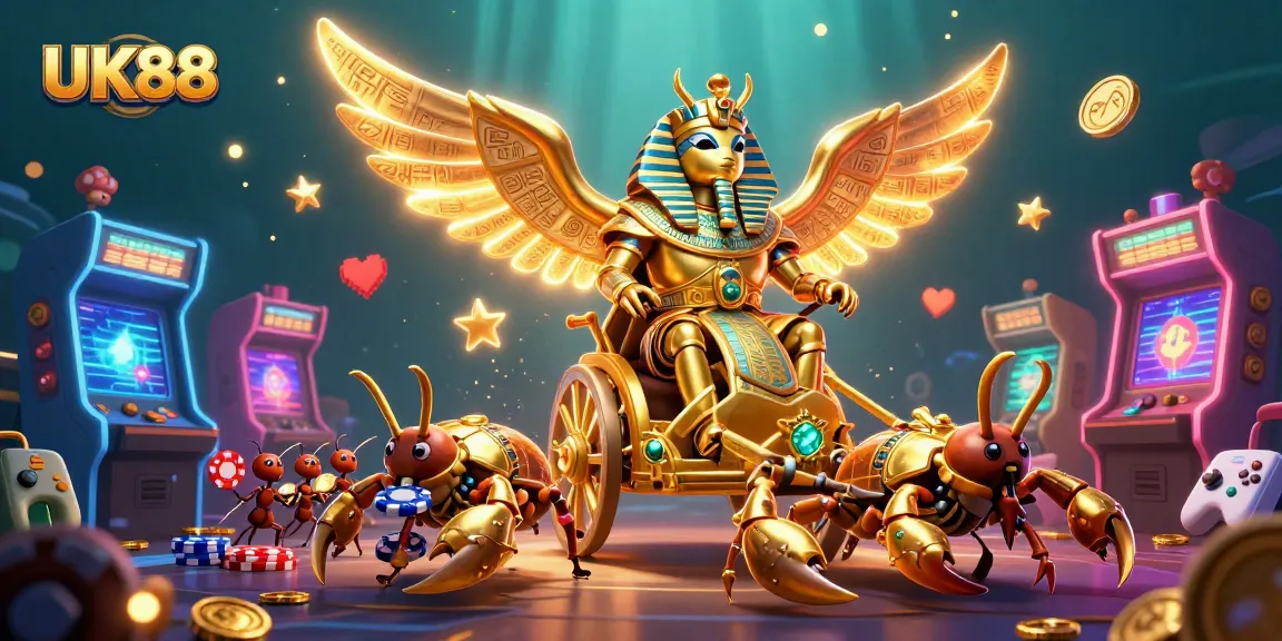 Engage with exciting games at UK88 featuring vibrant casino elements in a dynamic 3D scene.